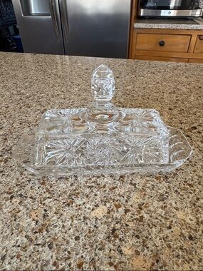 Vintage Cut Glass Covered Butter Dish - Clear Crystal